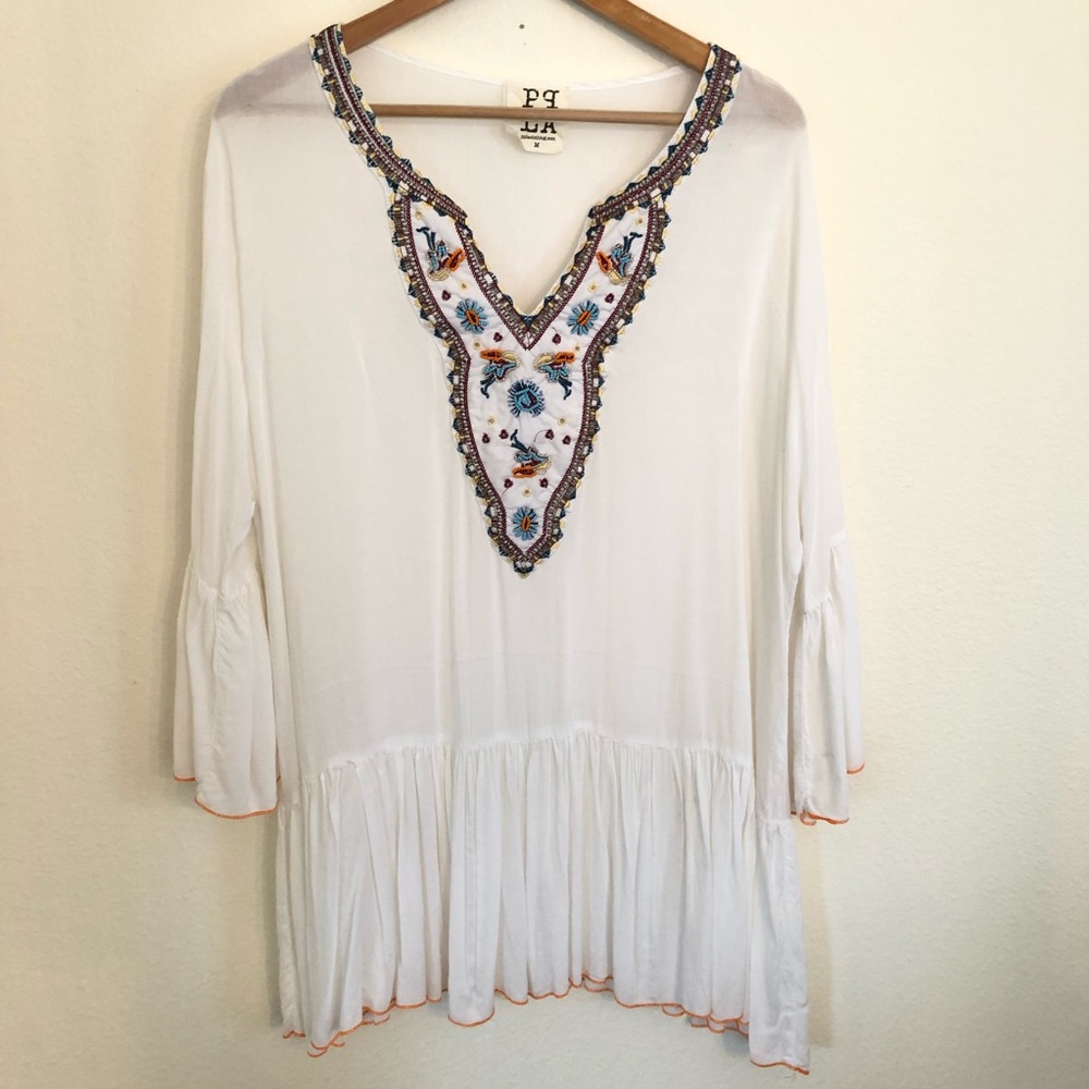Beaded embroidered Boho Tunic/dress bell sleeves M
